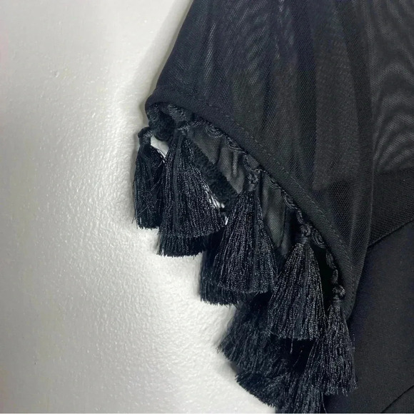 Lulus Small Black Short Sleeve Tassel Net Neckline Formal Party Dress Small - Picture 5 of 8